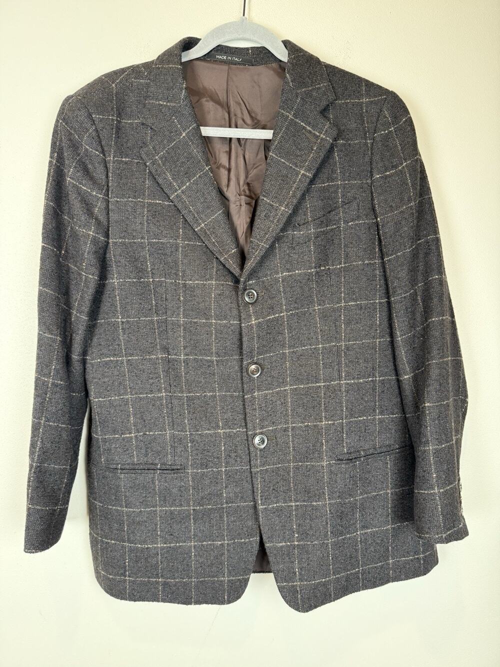 Armani Collezioni Mens Brown Windowpane Wool Sportcoat Blazer Jacket 40R